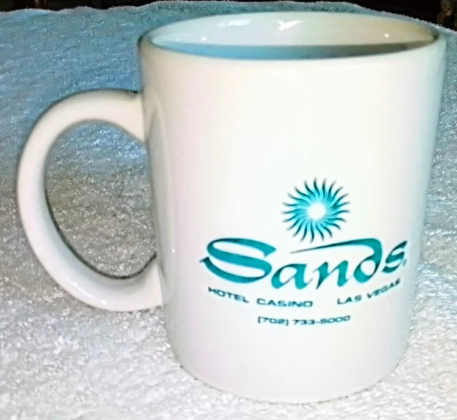 Vintage 1995 SANDS Hotel Casino Las Vegas Ceramic COFFEE CUP Teal Color Print