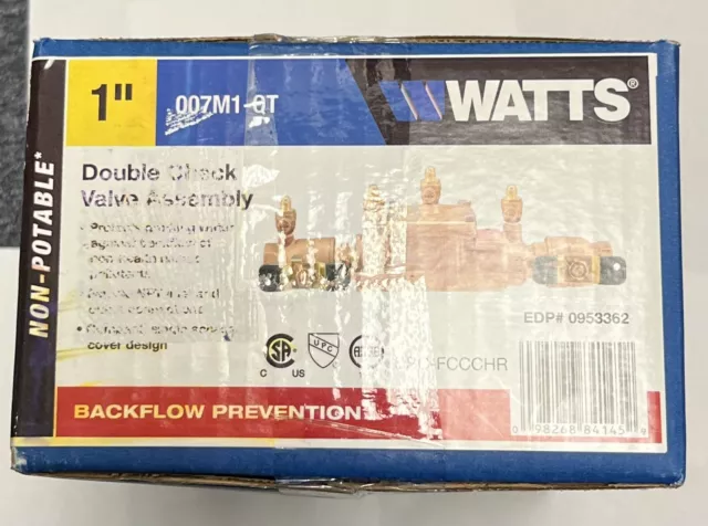 Watts 1 in. Backflow Preventer 007M1-QT Double Check Valve Assembly 💧NEW💧