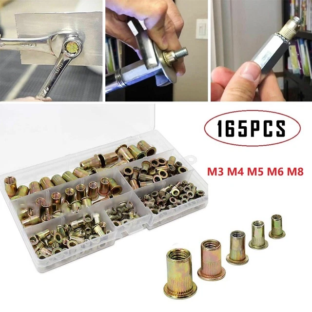 Kit inserto filettato dado corpo annoiato 165 pezzi set per rivettatura manuale