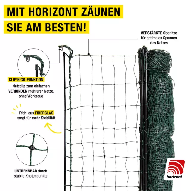 horizont Hundezaun,Hundenetz strongLine 110, 25m,9 Fiberglaspfähle, Doppelspitze 3