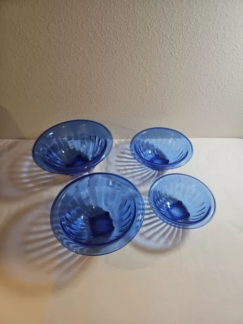 Vintage Nest Of 4 Hazel Atlas "PILLAR OPTIC" Cobalt Blue Mixing Bowl Set