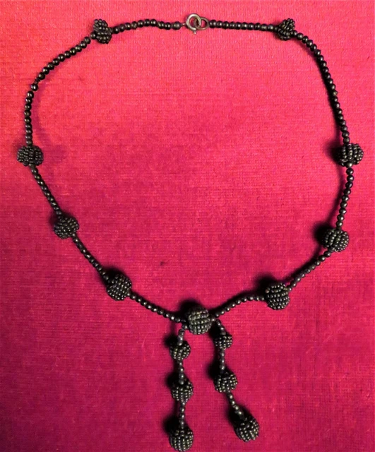 Collier Vintage Long En Perles De Jais Noir - 134 Cm - Bijou Ancien élégant Et Intemporel