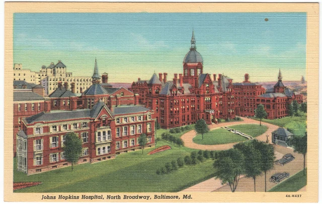 MD Baltimore ~ Johns Hopkins Hospital, North Broadway ~ Unposted Linen Postcard