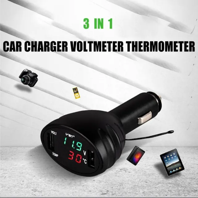 CHARGER 12V/24V VOLTAGE Meter Thermometer Voltmeter Car Charger Dual USB  Port $19.07 - PicClick AU