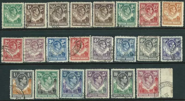 NTH RHODESIA - 1938 KGVI Set to 20/- CARMINE & ROSE VFU SG25-45 Cv £170 [A5254]