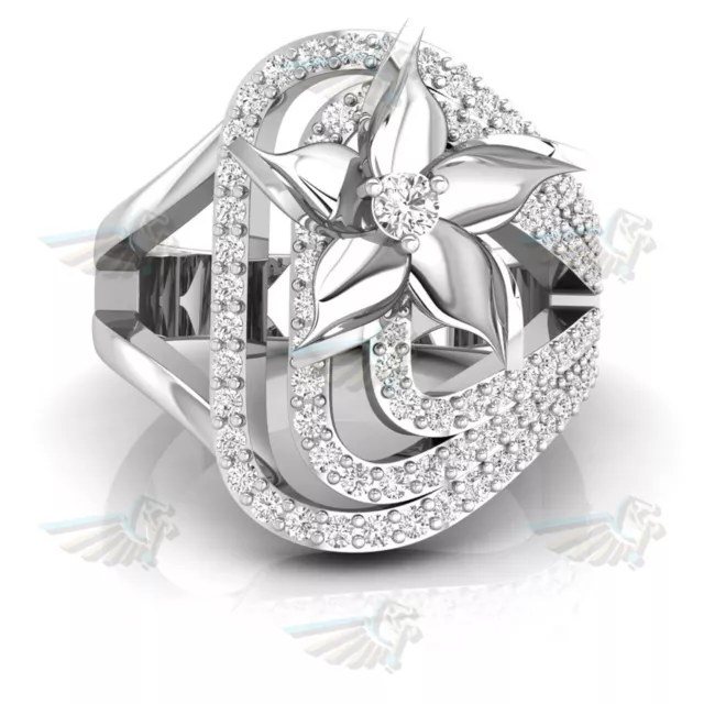 0.92TCW Round Cut Lab Created CVD Diamond Floral Inspire 14K Gold Wedding Ring