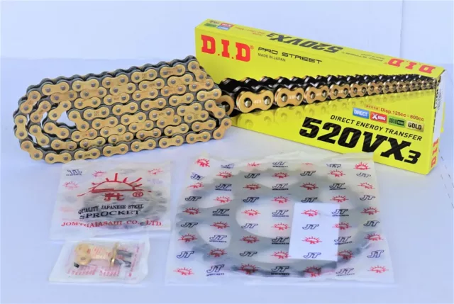 Für KTM EGS LC4 350 400 1993-1995 - DID Kettensatz chain kit VX3 520 G&B gold