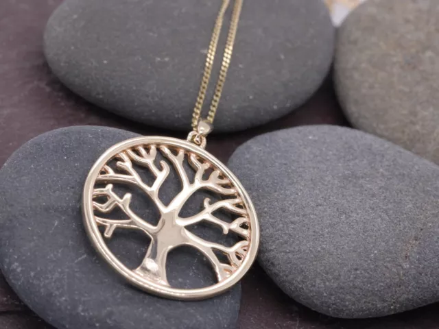 Solid 9ct Yellow Gold Hallmarked Tree Of Life Pendant & Necklace British Made