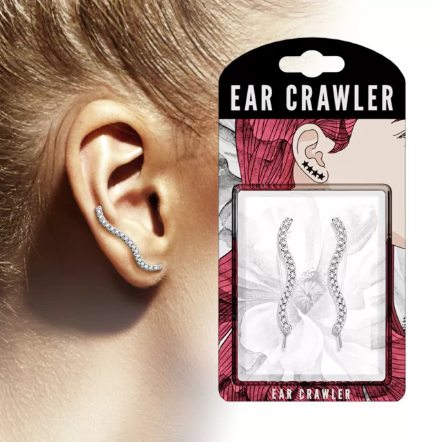 Pair of Micro CZ Paved Wave Ear Crawler Climber Earrings