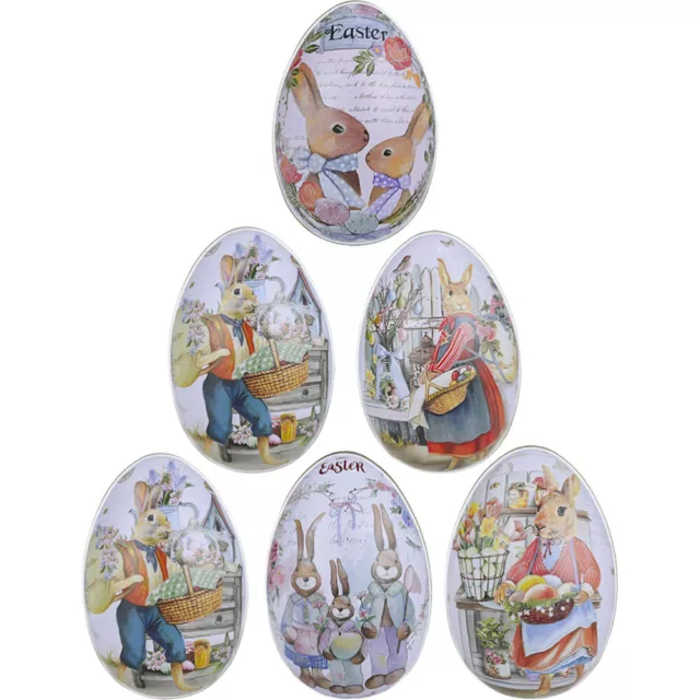 Fake Eggs Easter Egg Tin Box Bunny Candy Holder 6pcs-