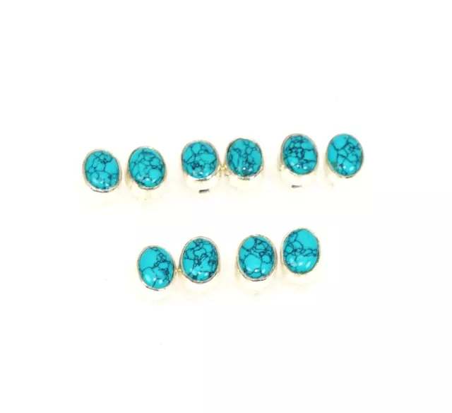 WHOLESALE 5PR 925 SOLID STERLING SILVER BLUE TURQUOISE STUD EARRING LOT y503