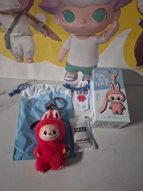 Labubu In Red OFFICIAL LABUBU PIN For Love X Red Plush Vinyl Pendant POP MART New In ...