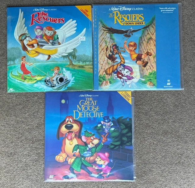 3 DISNEY LASERDISCS The Rescuers, Rescuers Down Under, Great Mouse ...