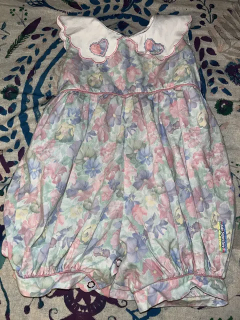 Vintage Baby Superstore Girls Floral Bubble Romper 12 Month Pastel. Snap Bottom.