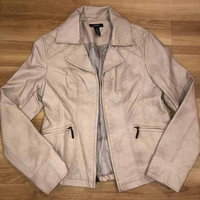 Alfani Vegan Faux Leather Dusty Pink Moto Biker Jacket Soft Zip Womens Size XS