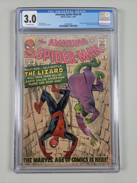Amazing Spider-Man # 6 CGC 3.0 Off White 1st Appearance Lizard Marvel Lee, Ditko