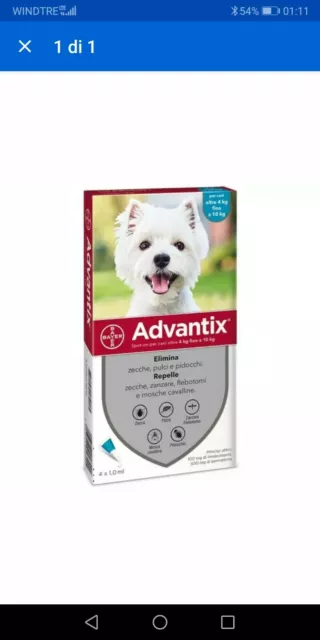 Advantix Bayer Spot-on - 4 pipette per cani da 4 kg fino a 10 kg