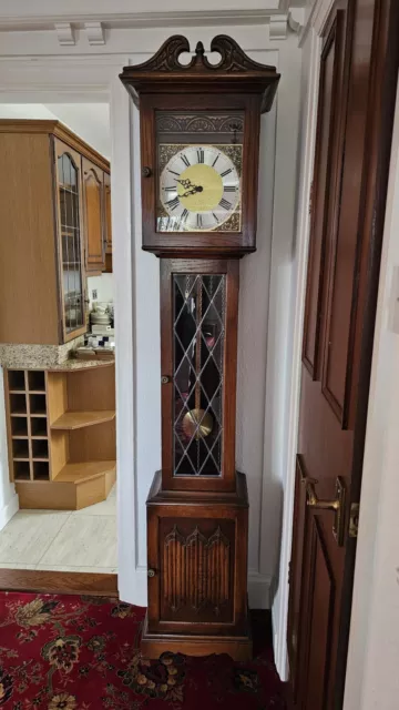 Stunning Oak Old Charm Wood Bros. Grandfather Clock