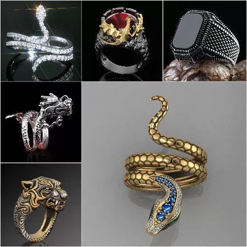 Fashion Punk Dragon Rings Men Hip Hop Jewelry Snake Ring Gifts Size 6-13