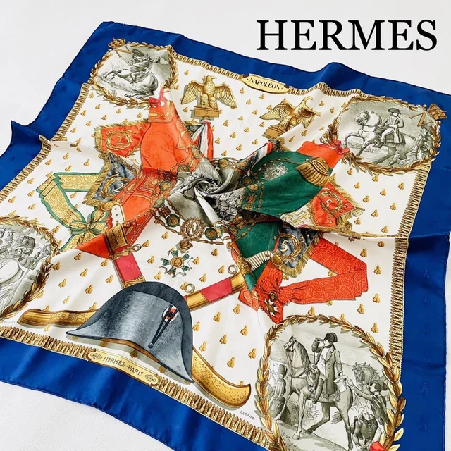 Hermes Carre 90 silk scarf Napoleon navy blue