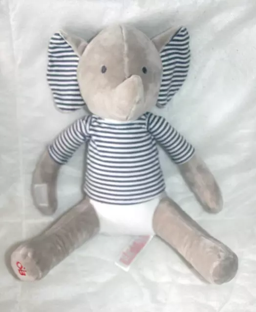 Obaibi Doudou Peluche Elephant Gris Blanc Tee Shirt Raye Bleu Etat Neuf