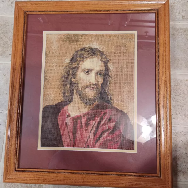 Jesus Christ at 33. Bucilla Counted Cross Stitch  Completed framed  Christian