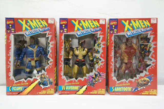 Sabretooth Wolverine Cyclops 1994 Toy Biz X-Men Deluxe Ed. Metallic Mutants TY