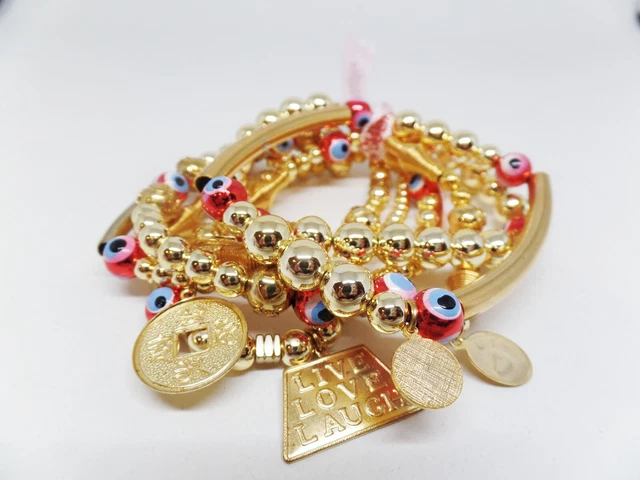 Sugar Ny Evil Eye Lucky Charm Stretch Bracelet Set! Nwt!