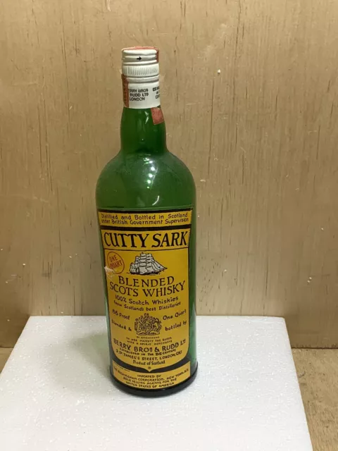 Vintage 1960s CUTTY  SARK Blended Scots Whiskey BOTTLE Empty Brooklyn Navy Yard