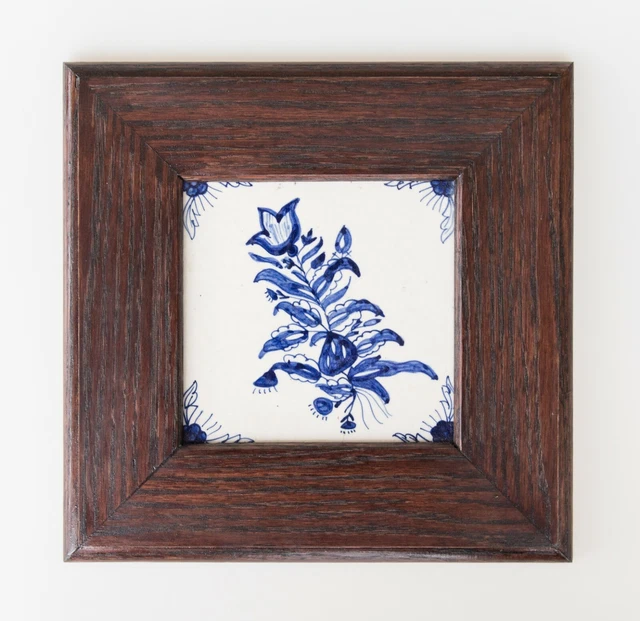 Antique Dutch Delft Framed Floral Tile