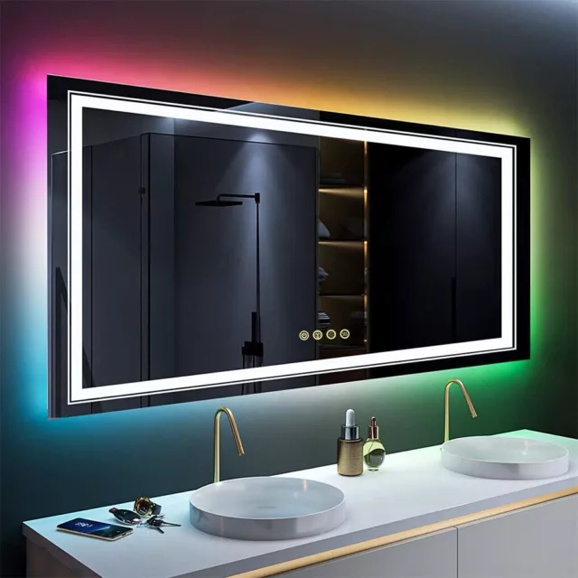 LUVODI Large Bathroom HD Vanity Mirror RGB Backlit + Front Light Smart Anti-Fog