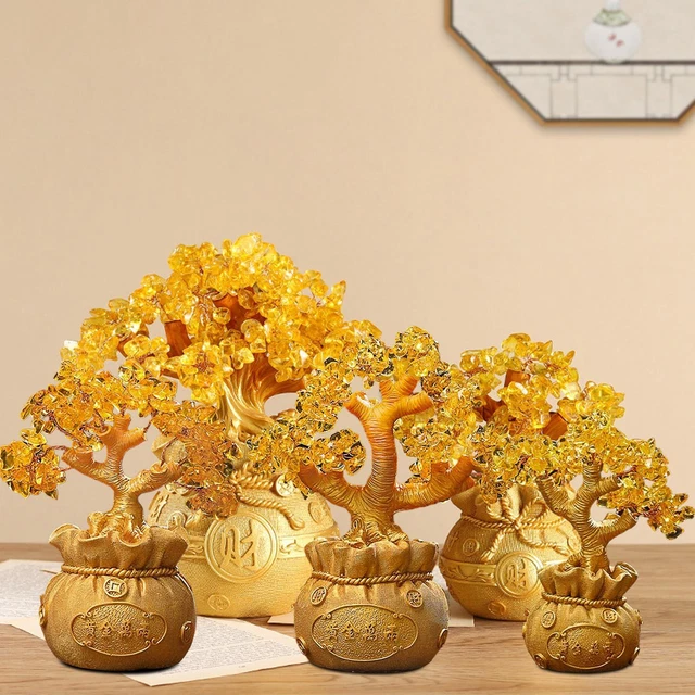 Feng Shui Money Tree Potted Ornament Tabletop Bonsai Style Decoration Crystal