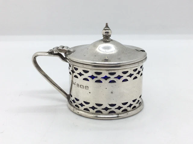 Antique 1920s Solid Sterling Silver Mustard condiment Pot with glass liner