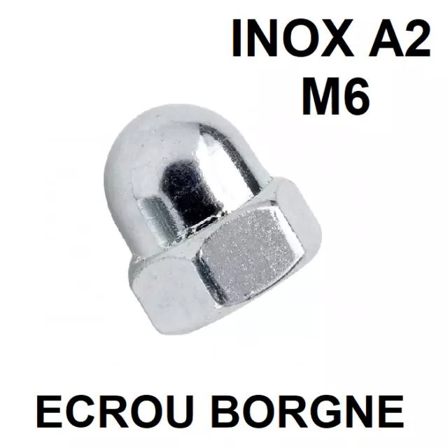 10 Ecrous Borgnes M6 Inox A2 Din1587