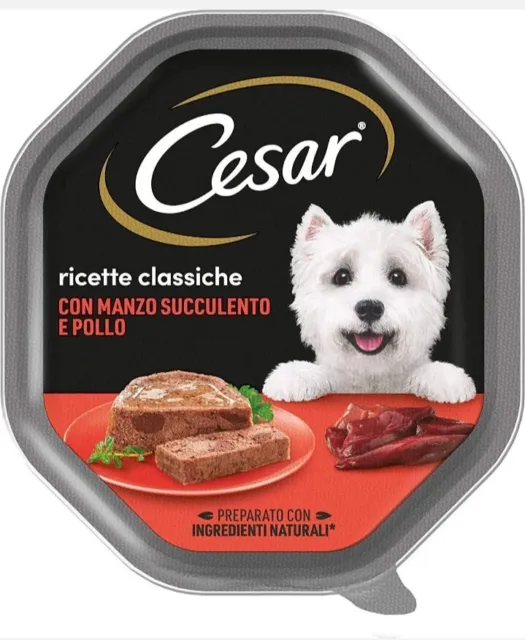 Cesar Ricette Classiche Cibo per Cani con manzo e Pollo - 14 Vaschette da 150g