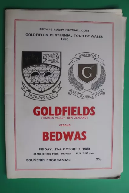 Bedwas v Goldfields (New Zealand) 1980 Rugby Union programme