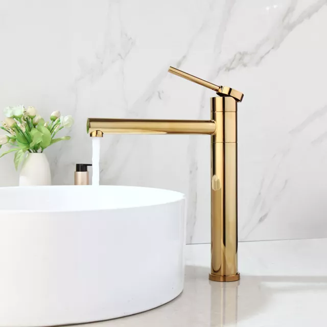 Swivel Golden Bathroom Basin Brass Faucet Single Hole & Handle Mixer Taps