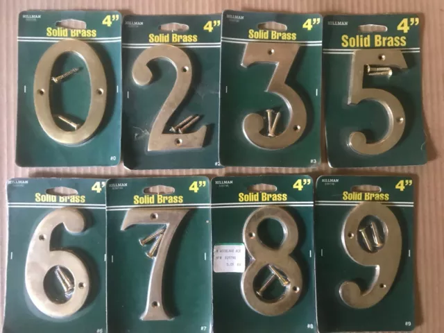 4" Solid Brass Address House Numbers with Hardware (Classic Style) Hillman - New