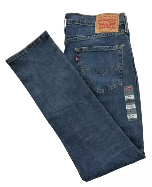 Levi’s Men’s  511 TM Jeans 36X32 Slim Fit Stretch Blue Dark Wash Denim NWT