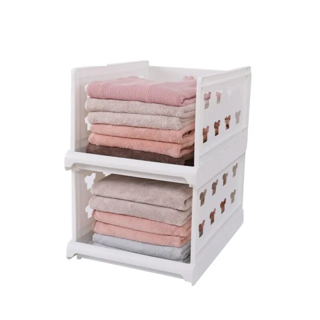 Folding Wardrobe Storage Box 2-Pack Plastic Drawer Organizer Stackable Shelf Bas