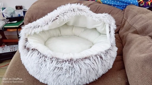 Pet Bed- Round Soft Plush Nest Cave Hooded Cat Or Dog Bed  Cuddler Round