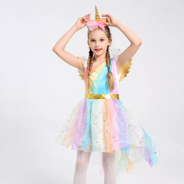 Unicorn Rainbow Girls Dress Sleeveless TUTU Fancy Birthday Dresses Sz: 2-8 Years 2