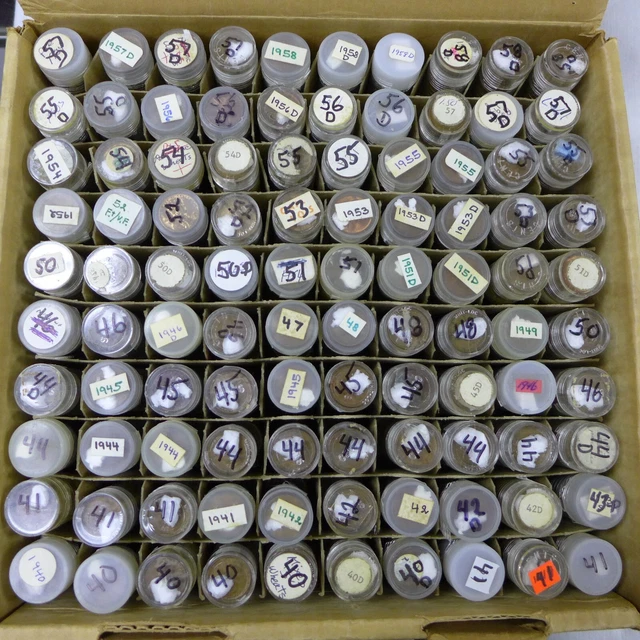 1940's & 1950's P&D Solid Date Wheat Cent Rolls - 100 Rolls - Avg Circulated