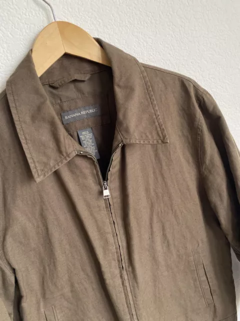 Banana Republic Jacket Cotton Linen Blend Y2K Medium M Brown Full Zip Work Chore