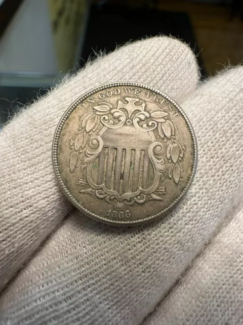 1866 Rays Shield Nickel VF