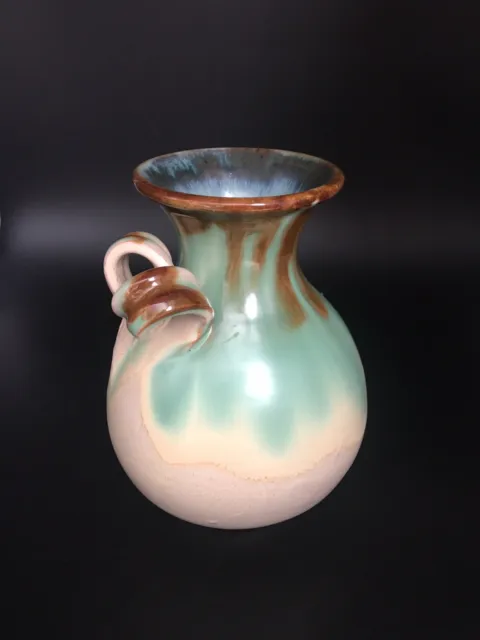 Possibly Spanish Arroyo Studio Art Pottery Drip Glazed Vase Folded Handle