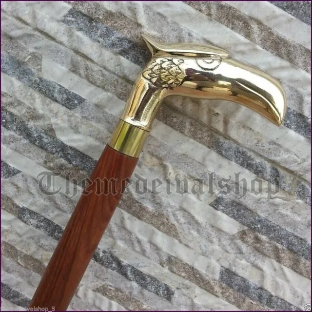 Vintage Solid Eagle Brass Handle Antique Victorian Cane Wooden Stick Walking
