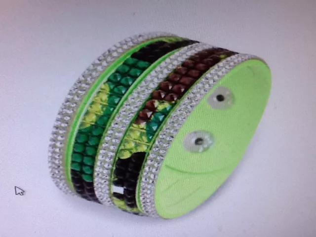 Elegante Bracciale In Pelle Slake Realizzato Con Cristalli Swarovski Verde & Chiaro 2