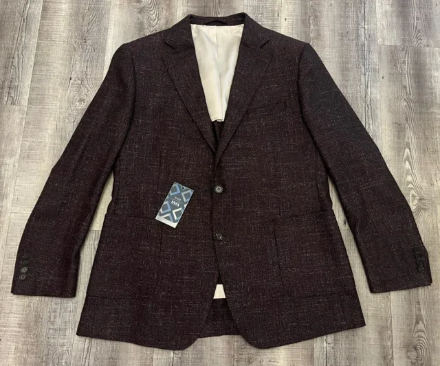 Giacca blazer da uomo nuova con etichette Moss Borgogna marrone su misura taglia 46R prezzo portaoggetti £169