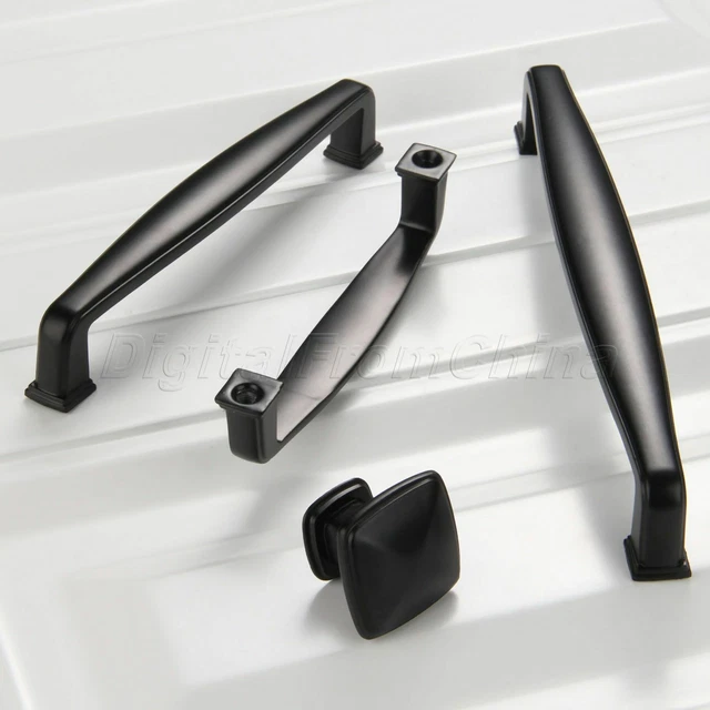 Simple Fashion Matt Black Door Pull Handles Cupboard Cabinet Knobs Zinc Alloy
